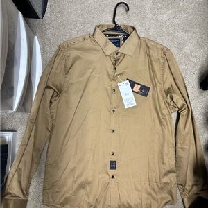 SOLD NEW Denim&Flower Men's Satin Tan Dress Shirt Large (42)